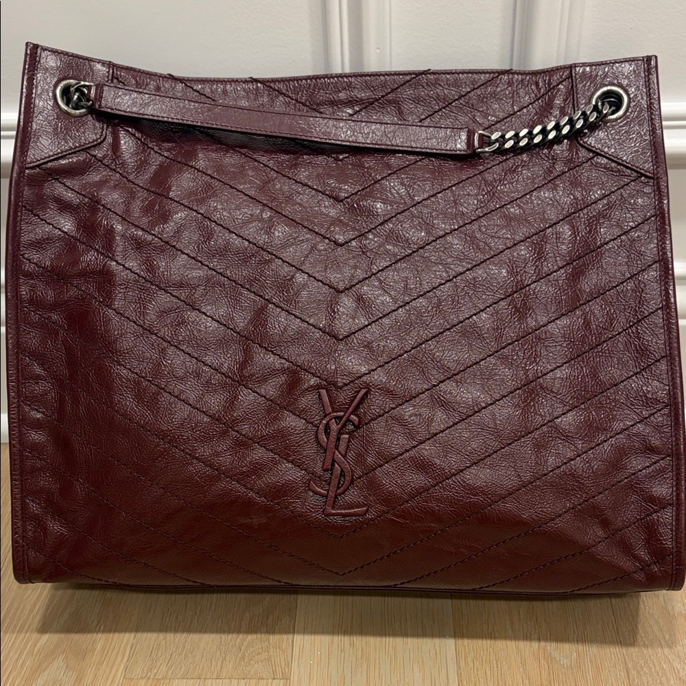 YSL Burgundy Leather Tote